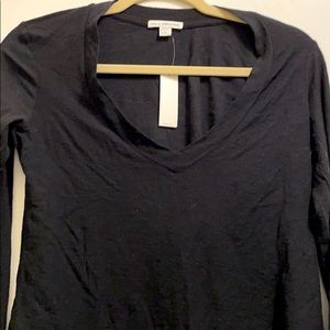 James Perse Black Long Sl V Neck T Shirt Cotton bl